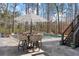 Outdoor table setup next to an outdoor pool and an exterior staircase at 47 Cuthbert Ln Ne, Acworth, GA 30101