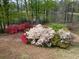 Landscaped backyard with colorful flowering azaleas and view of the lake, creating a serene retreat at 3423 Conley Downs Dr, Powder Springs, GA 30127