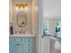 Charming powder room featuring a decorative mirror, stylish vanity, and a modern design at 10780 S Kimball Bridge Xing, Alpharetta, GA 30022