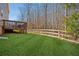 Spacious backyard with a well-maintained lawn, a wooden fence, and a deck at 3610 Ansley Manor Ct, Cumming, GA 30028