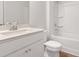 Bright bathroom featuring a vanity, a toilet and a bathtub with a shower at 809 Dobby Way (Lot 94), Mcdonough, GA 30252