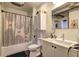 Modern bathroom with a shower and a unique sink and cabinet, plus in-unit laundry at 260 18Th Nw St # 10302, Atlanta, GA 30363