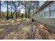 The backyard is bordered by a line of trees, is covered in a thick blanket of leaves at 1894 Dogwood Ct, Snellville, GA 30078