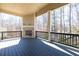 Covered porch showing brick fireplace and view of mature trees at 4590 Gablestone Xing, Hoschton, GA 30548