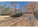 Large backyard with dead grass, trees and a rock border at 510 Pinchot Way, Woodstock, GA 30188