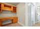 Built in desk and shelving niche provides organized office space, perfect for remote work or study at 140 Ryan Ln, Covington, GA 30014