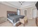 Elegant main bedroom with tray ceiling, fan, and neutral tones at 115 Trelawney Cir, Covington, GA 30016