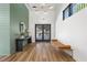 Contemporary lobby with stylish bench seating, modern lighting, and decorative mirror at 507 Zeal Street # 334, Atlanta, GA 30315