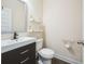 Modern powder room with a sleek vanity, floating shelves, and neutral walls at 1109 Alaska St, Hampton, GA 30228