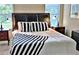 Bedroom with stylishly made bed in black and white at 326 Lauren Dr, Fairburn, GA 30213