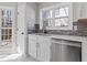 Kitchen with stainless steel dishwasher and a double sink with modern backsplash and cabinets at 851 Ashley Ln, Stone Mountain, GA 30087