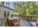 Exterior view of a wooden deck showcasing an outdoor dining area surrounded by lush greenery at 160 Wing Mill Rd, Sandy Springs, GA 30350