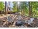 Wooded backyard with fire pit and Adirondack chairs offers a peaceful retreat at 160 Wing Mill Rd, Sandy Springs, GA 30350
