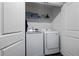 Convenient laundry room with modern washer and dryer and wire shelving at 921 Ambient Sw Way, Atlanta, GA 30331