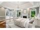Staged main bedroom with backyard access, fireplace and hardwood floors at 750 Crest Valley Nw Dr, Sandy Springs, GA 30327