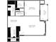 Detailed floor plan showcasing the layout with dimensions of the kitchen, living room, bathroom, bedroom, and patio at 3064 Chastain Park Ne Ct, Atlanta, GA 30342
