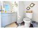 Half bath features modern vanity, framed mirrors, and unique décor at 5175 Bridle Point Pkwy, Snellville, GA 30039