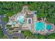 Aerial view of a pool and recreation center with multiple pools and amenities at 741 Bentwood Trce, Alpharetta, GA 30005