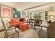 Bright living space with stylish wallpaper, comfortable coral furniture, and a cozy reading nook by the bay window at 1993 Mount Vernon Pl, Dunwoody, GA 30338