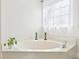 A relaxing soaking tub features marble surround and decorative plant accents, creating a peaceful retreat at 325 Upper Creek Ct, Roswell, GA 30076