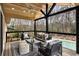 Relaxing covered porch with ceiling fan and view to pool and backyard at 330 Chaffin Ridge Ct, Roswell, GA 30075