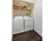 Functional laundry room with modern washer and dryer, shelving, and updated flooring at 10 Perimeter Summit Ne Blvd # 2112, Atlanta, GA 30319