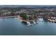 Stunning aerial view of a marina with many boats docked along the lake at 2387 Battle Dr, Villa Rica, GA 30180