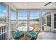 Enclosed sunroom with glass windows and doors, lake views, and a seating area at 2387 Battle Dr, Villa Rica, GA 30180
