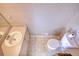 Compact half-bathroom features a stylish vanity with a mirror and overhead view at 424 Cannonball Ct, Stockbridge, GA 30281