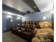 Basement home theater with reclining leather chairs, projector screen, and a dark blue ceiling at 5230 Harris Springs Dr, Cumming, GA 30040
