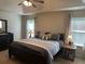 Serene main bedroom featuring a tray ceiling, neutral decor, and large windows for natural light at 801 Rutledge Ct, Woodstock, GA 30188