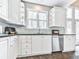 Modern kitchen boasting sleek white cabinets, stainless steel dishwasher, and a view through the window at 3280 Peace Ln, Suwanee, GA 30024