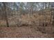 Backyard view with lots of small leaf trees and a ground covered with brown fallen leaves at 1514 Log Cabin Ln, Lawrenceville, GA 30045