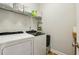 Bright laundry room with modern washer and dryer, shelving, and neutral decor at 1205 New Haven Ct, Roswell, GA 30075