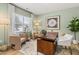 Bright home office with a unique desk, comfortable seating, large window, and calming green walls creating an inspiring work environment at 465 Madison Lakeview Dr, Acworth, GA 30102