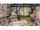 Aerial view of fenced backyard featuring sports court and landscaping at 440 River Valley Rd, Atlanta, GA 30328