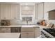Modern kitchen features white cabinets, stainless steel appliances and farm style sink at 440 River Valley Rd, Atlanta, GA 30328