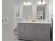 Bathroom with double vanity, gray cabinets, white countertop, and modern fixtures at 1380 Tennis Court Pl, Roswell, GA 30075