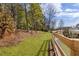 View of the backyard showing green lawn and fence line at 262 Green Hill Ne Rd, Sandy Springs, GA 30342