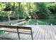 A wooden dock leading to the lake and two benches at 4040 Merritt Dr, Cumming, GA 30041