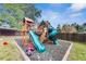 View of the backyard playground with slides, climbing area, and adjacent grassy area at 3580 S Sherwood Se Rd, Smyrna, GA 30082