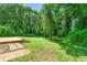 Lush backyard with ample green space, mature trees, deck, and stone pavers, perfect for outdoor living and relaxation at 2682 Miriam Ln, Decatur, GA 30032