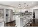 Bright kitchen boasts white cabinetry, granite countertops, stainless steel appliances, and a center island with bar seating at 2760 Swansea Ct, College Park, GA 30349