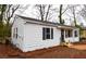 Exterior view of a cozy home with white siding, blue shutters and door, and a well-maintained lawn at 3601 Orchard Cir, Decatur, GA 30032