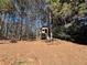 Exterior view of a tree house with a wooden ladder and a playground set nestled among tall trees at 3650 Burnt Hickory Dr, Dacula, GA 30019