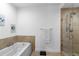 Serene bathroom with a tiled tub, glass shower, and neutral color palette at 270 17Th Nw St # 2601, Atlanta, GA 30363