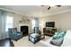 Comfortable living room features a white couch, two blue armchairs, fireplace, TV, and coffee table with white rug at 524 Lanier Way, Temple, GA 30179