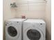 Laundry Room featuring modern, white, front-load washer and dryer units at 5053 Kingsbridge Pass, Powder Springs, GA 30127
