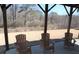 Backyard view from covered porch features wooden chairs and a wooded area at 5315 Austrian Pine Ct, Cumming, GA 30040