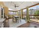 Relaxing covered patio features a ceiling fan, outdoor dining area, and backyard views at 4012 Grand Park Ne Dr, Suwanee, GA 30024
